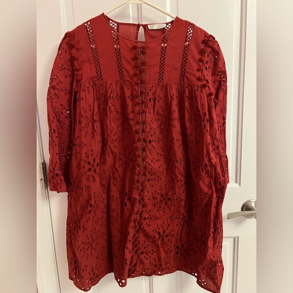 zara red eyelet dress COMBINATION LACE SLIP DRESS - Red